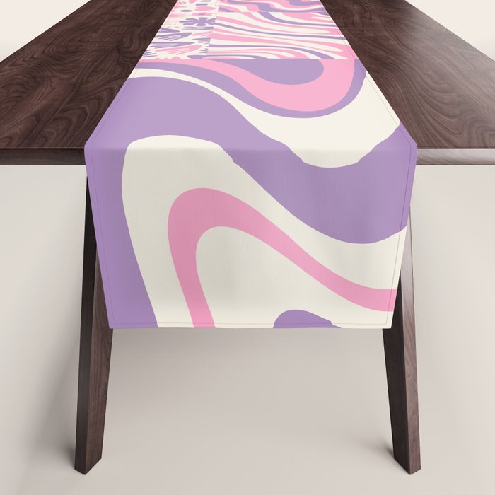 Trippy Patchwork Collage Retro Aesthetic Abstract Pattern Pink and Purple Table Runner Gallery Image 1