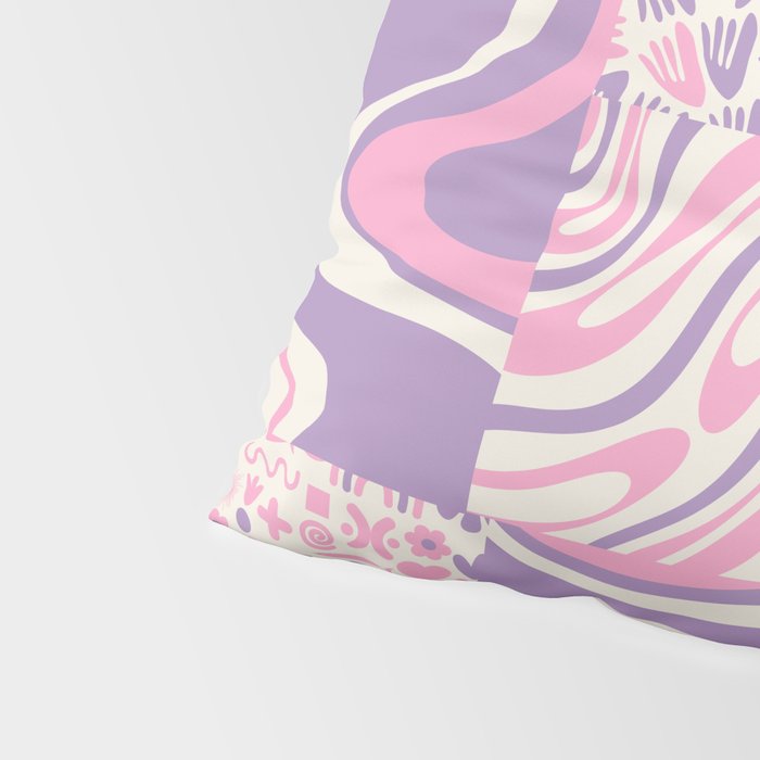Trippy Patchwork Collage Retro Aesthetic Abstract Pattern Pink and Purple Pillow Sham Gallery Image 4