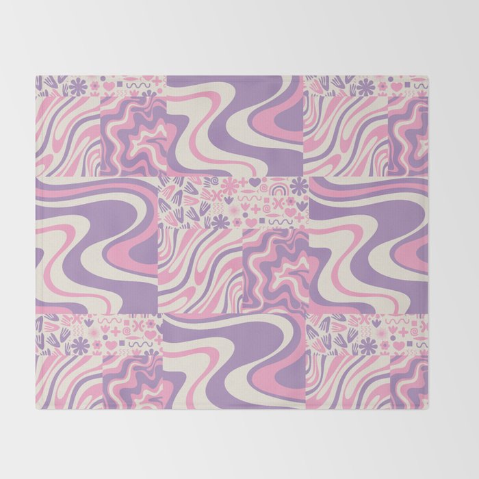 Trippy Patchwork Collage Retro Aesthetic Abstract Pattern Pink and Purple Throw Blanket Gallery Image 2