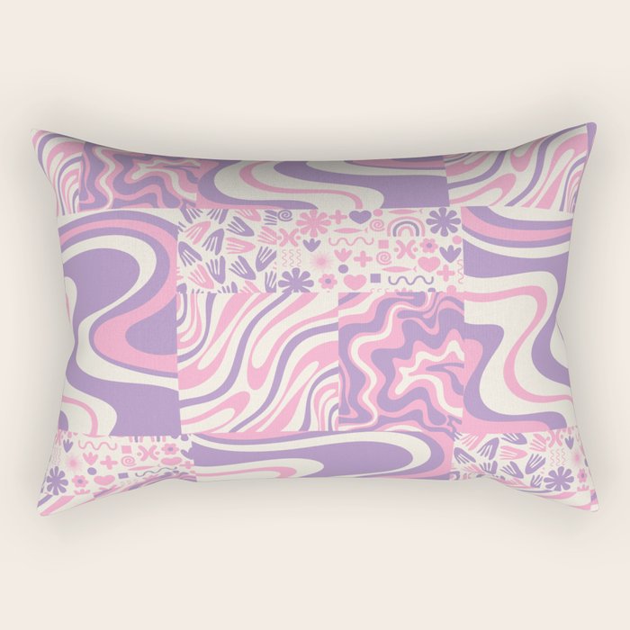 Trippy Patchwork Collage Retro Aesthetic Abstract Pattern Pink and Purple Rectangular Pillow Gallery Image 1