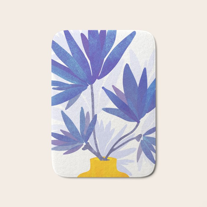 Indigo Blooms Abstract Botanical Bath Mat Gallery Image 1