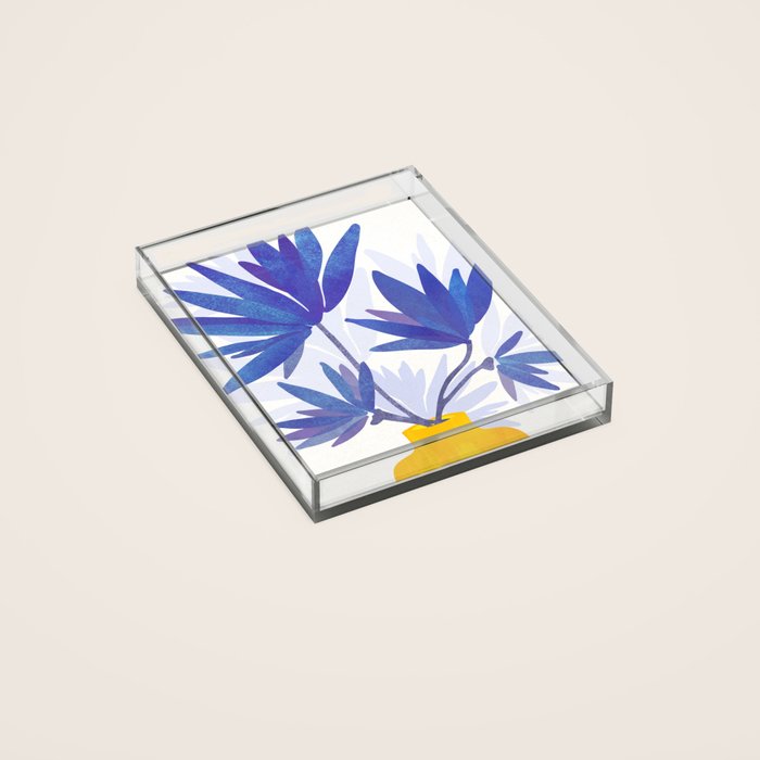 Indigo Blooms Abstract Botanical Acrylic Tray Gallery Image 2