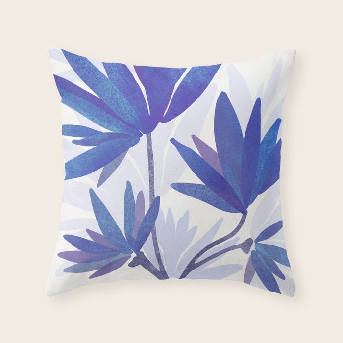 Indigo Blooms Abstract Botanical Throw Pillow Gallery Image 6