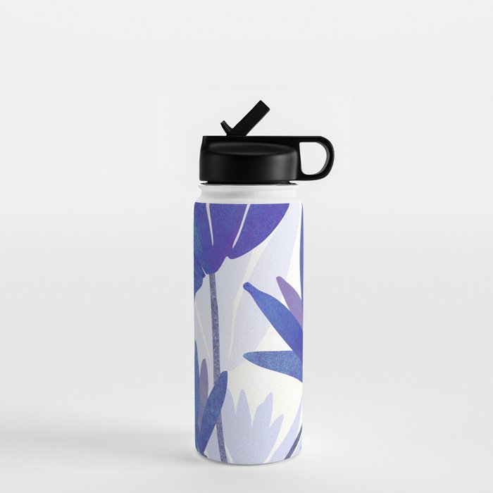 Indigo Blooms Abstract Botanical Water Bottle Gallery Image 1