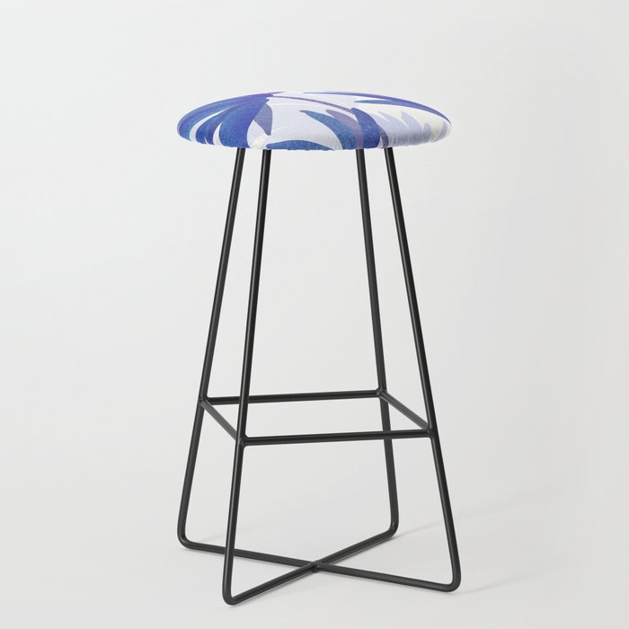 Indigo Blooms Abstract Botanical Stool Gallery Image 1