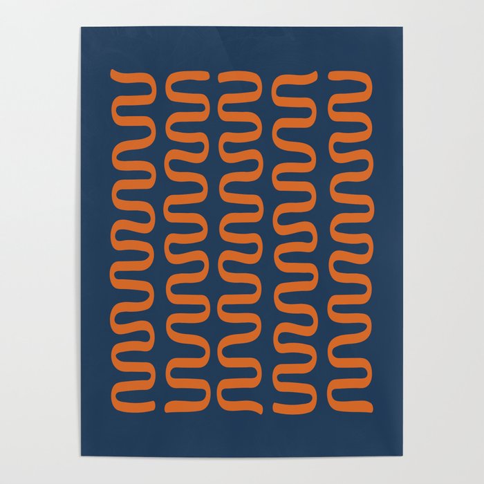 Abstract Shapes 268 in Navy Blue and Orange (Snake Pattern Abstraction) Poster Gallery Image 1