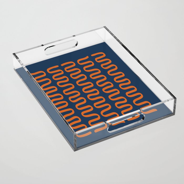 Abstract Shapes 268 in Navy Blue and Orange (Snake Pattern Abstraction) Acrylic Tray Gallery Image 1