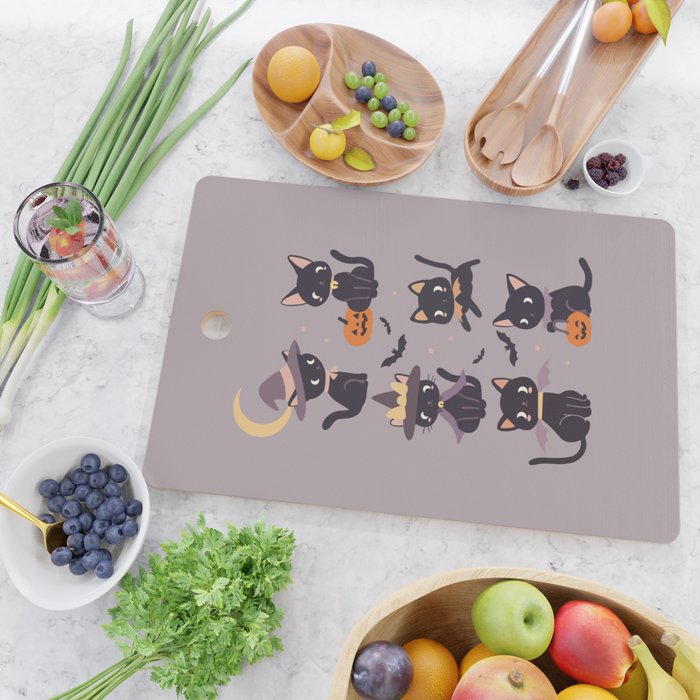 Cute Halloween Witch Cats and Pumpkins  Cutting Board Gallery Image 2