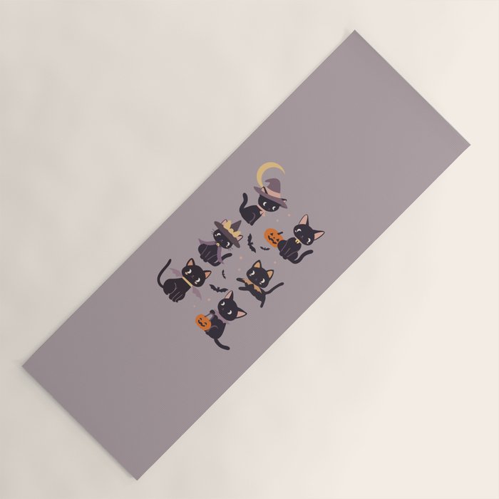 Cute Halloween Witch Cats and Pumpkins  Yoga Mat Gallery Image 1