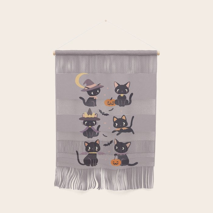 Cute Halloween Witch Cats and Pumpkins  Wall Hanging Gallery Image 1