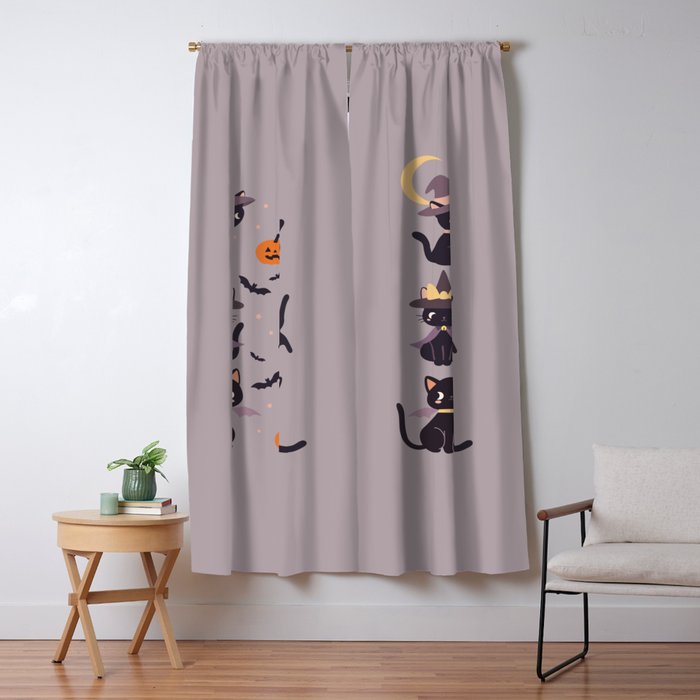 Cute Halloween Witch Cats and Pumpkins  Window Curtain Gallery Image 1