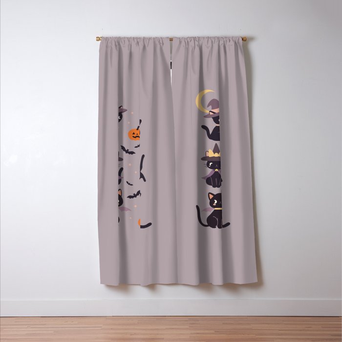 Cute Halloween Witch Cats and Pumpkins  Window Curtain Gallery Image 3