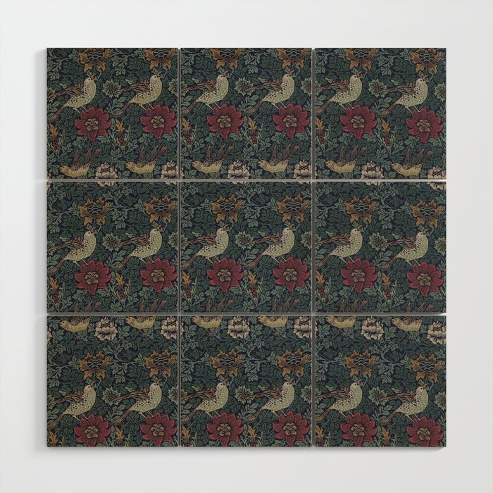 William Morris Bird and Anemone Forest Indigo Wood Wall Art Gallery Image 1