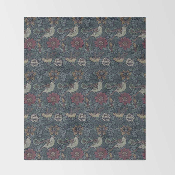 William Morris Bird and Anemone Forest Indigo Throw Blanket Gallery Image 2