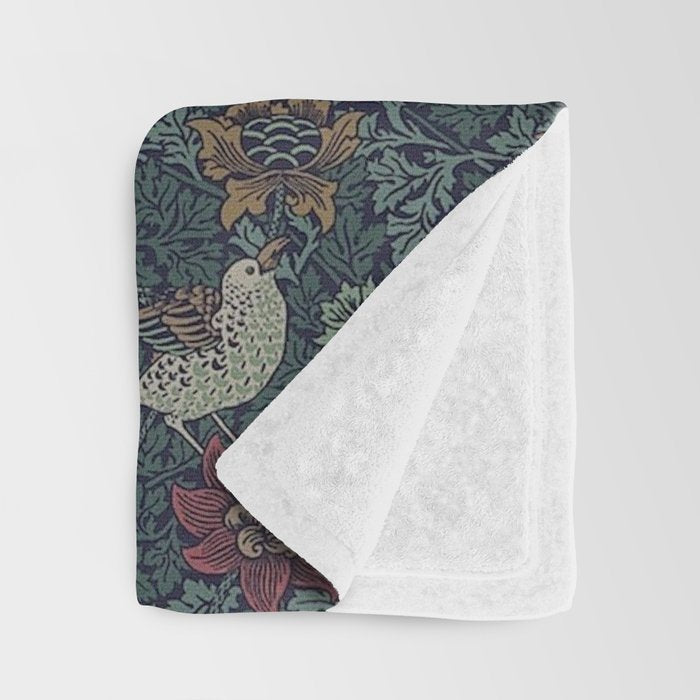 William Morris Bird and Anemone Forest Indigo Throw Blanket Gallery Image 3