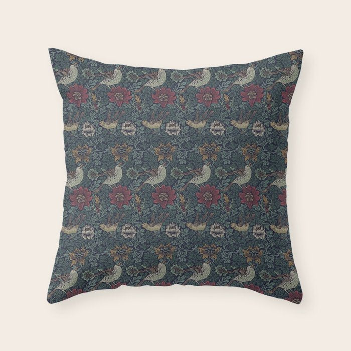 William Morris Bird and Anemone Forest Indigo Throw Pillow Gallery Image 1