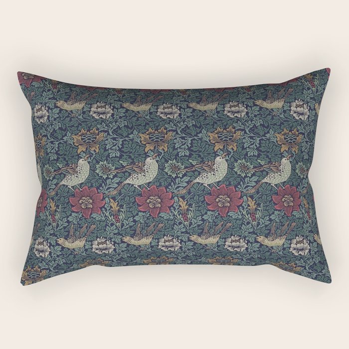 William Morris Bird and Anemone Forest Indigo Rectangular Pillow Gallery Image 1