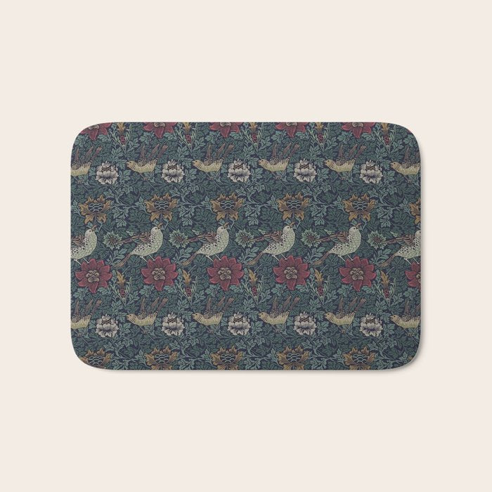 William Morris Bird and Anemone Forest Indigo Bath Mat Gallery Image 1