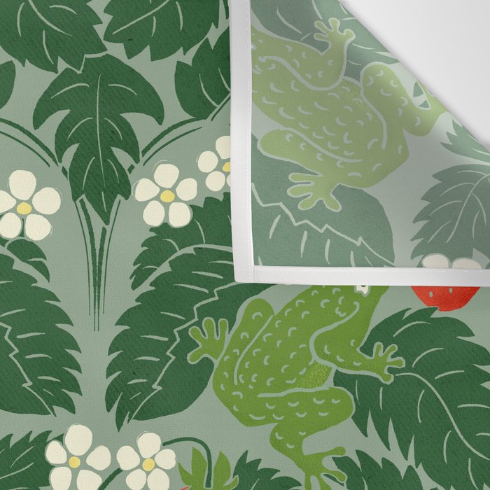 Frogs And Wild Strawberries On Pale Green Wall Tapestry Gallery Image 3