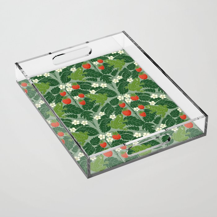 Frogs And Wild Strawberries On Pale Green Acrylic Tray Gallery Image 1