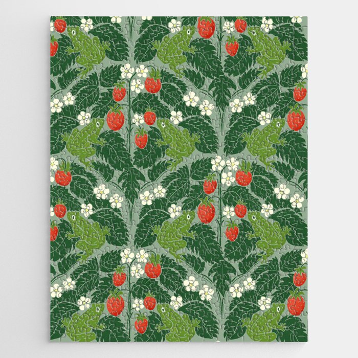Frogs And Wild Strawberries On Pale Green Jigsaw Puzzle Gallery Image 1