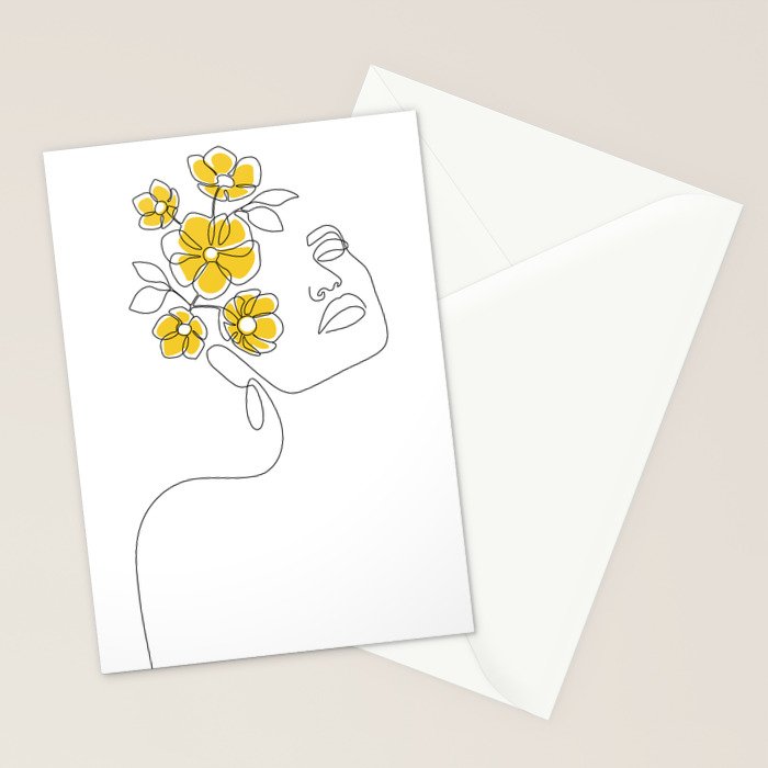 Mustard Bloom Girl Stationery Card Gallery Image 2