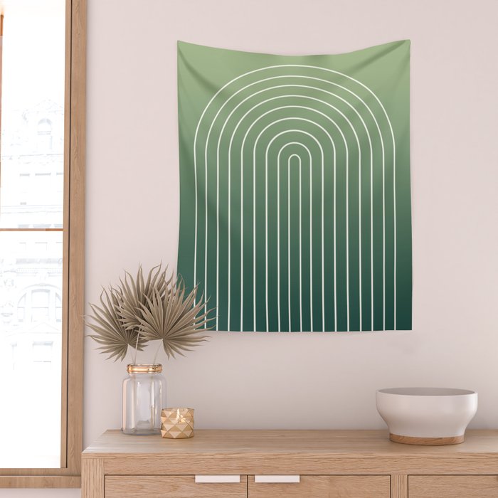 Ombre Arch XIV Green Gradient Modern Geometric Lines Wall Tapestry Gallery Image 2