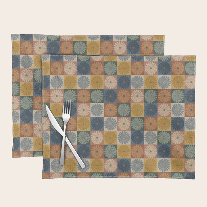 Retro Flowers Check Pattern IX Placemat Gallery Image 1