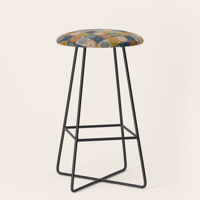 Retro Flowers Check Pattern IX Stool Gallery Image 1