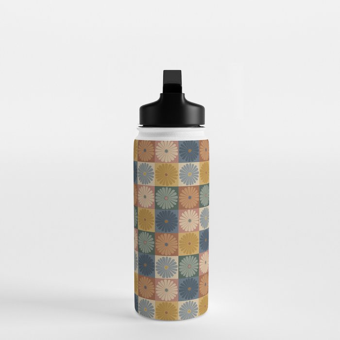 Retro Flowers Check Pattern IX Water Bottle Gallery Image 3