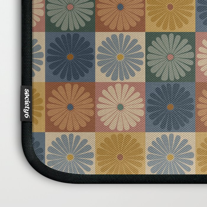 Retro Flowers Check Pattern IX Laptop Sleeve Gallery Image 3