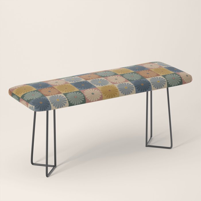 Retro Flowers Check Pattern IX Bench Gallery Image 1