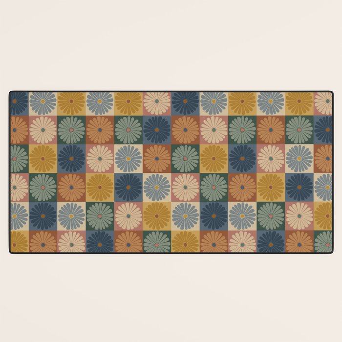 Retro Flowers Check Pattern IX Desk Mat Gallery Image 3