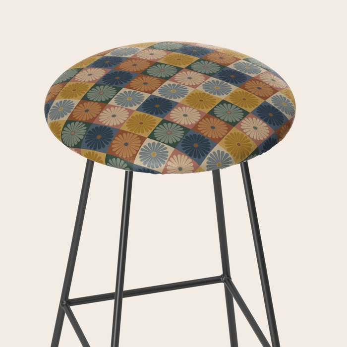 Retro Flowers Check Pattern IX Stool Gallery Image 2