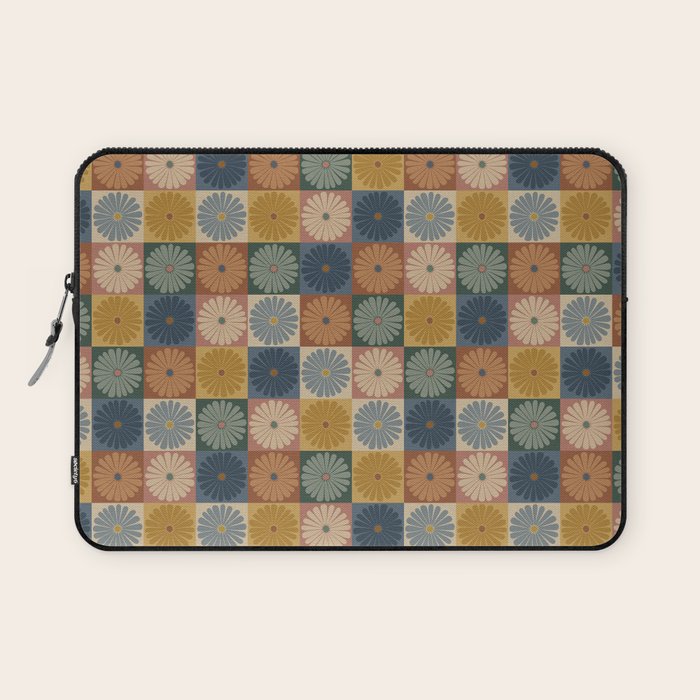 Retro Flowers Check Pattern IX Laptop Sleeve Gallery Image 1
