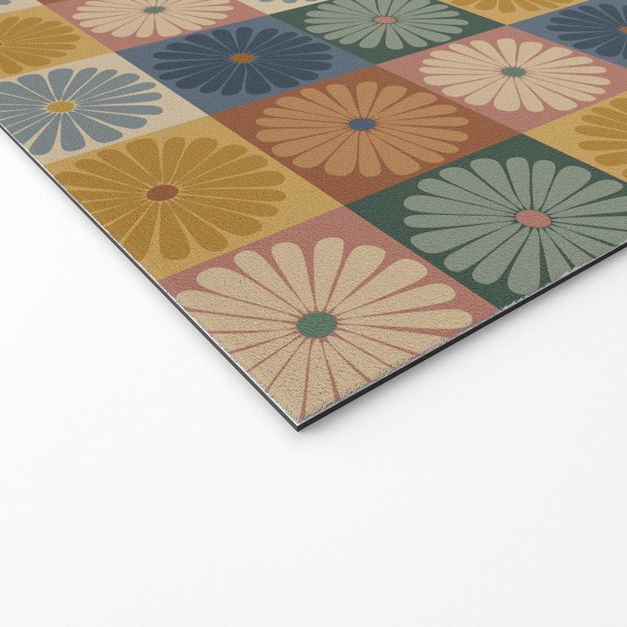 Retro Flowers Check Pattern IX Welcome Mat Gallery Image 2