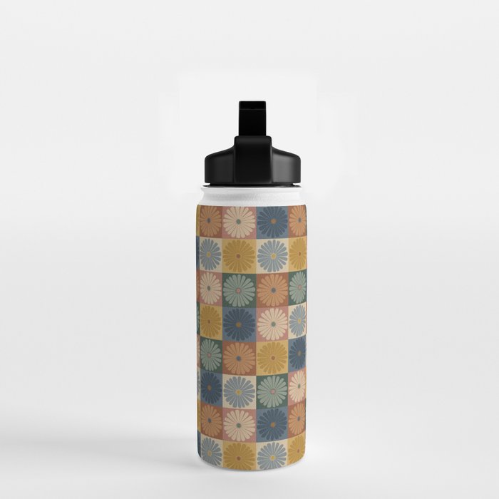 Retro Flowers Check Pattern IX Water Bottle Gallery Image 2
