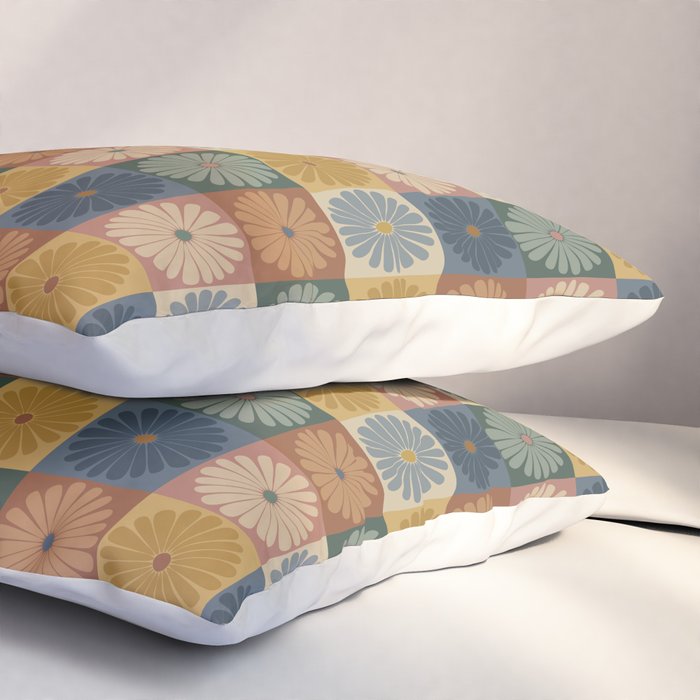 Retro Flowers Check Pattern IX Pillow Sham Gallery Image 3
