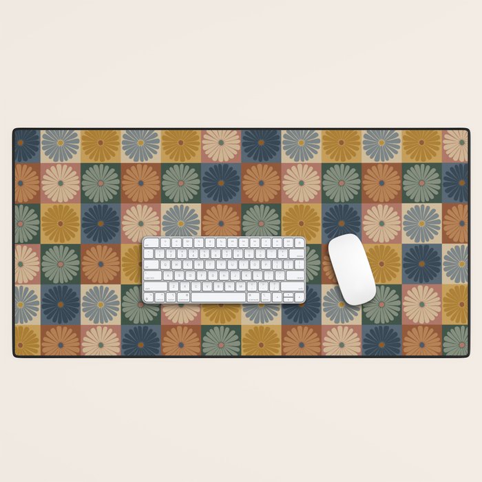 Retro Flowers Check Pattern IX Desk Mat Gallery Image 1