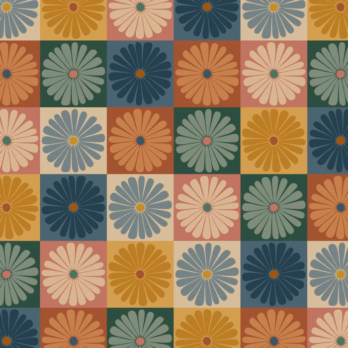 Retro Flowers Check Pattern IX Coffee Mug Gallery Image 2