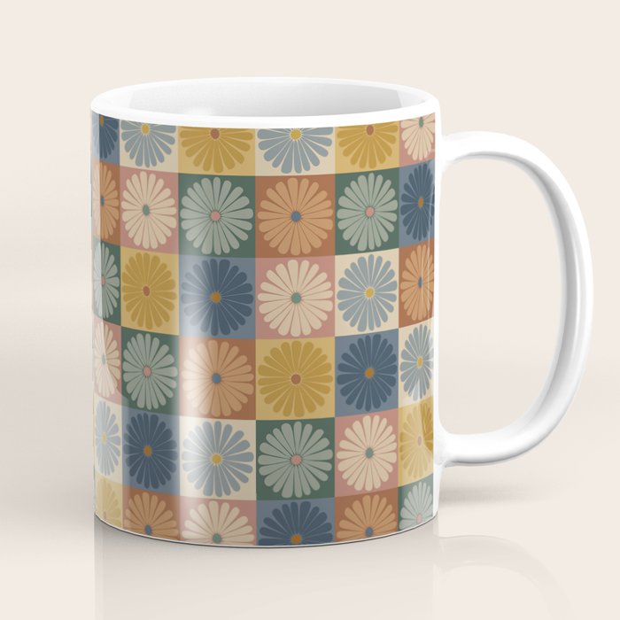 Retro Flowers Check Pattern IX Coffee Mug Gallery Image 1