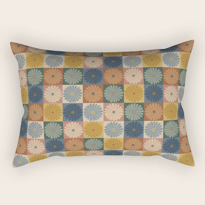 Retro Flowers Check Pattern IX Rectangular Pillow Gallery Image 2
