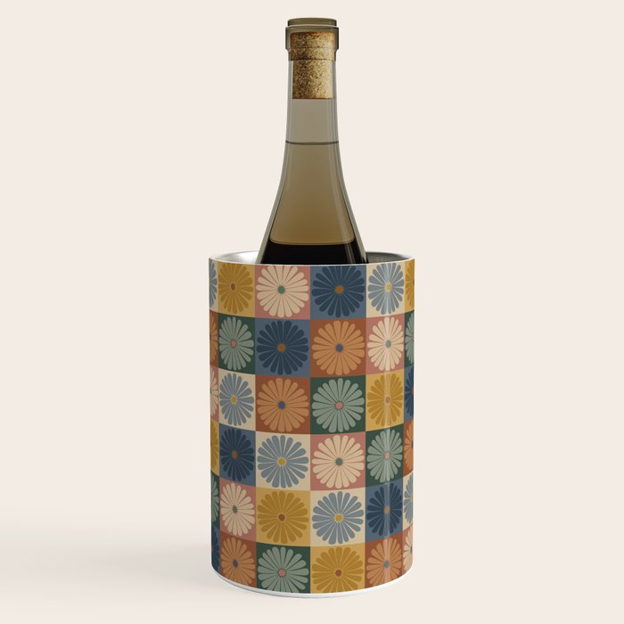 Retro Flowers Check Pattern IX Wine Chiller Gallery Image 1
