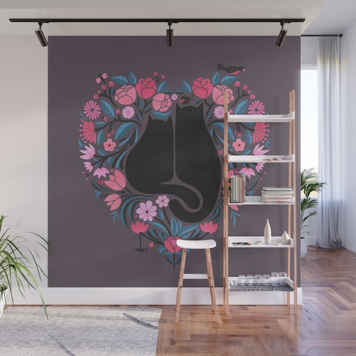 I Heart Cats and Flowers Wall Mural Gallery Image 1