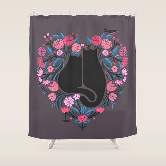 I Heart Cats and Flowers Shower Curtain Gallery Image 1