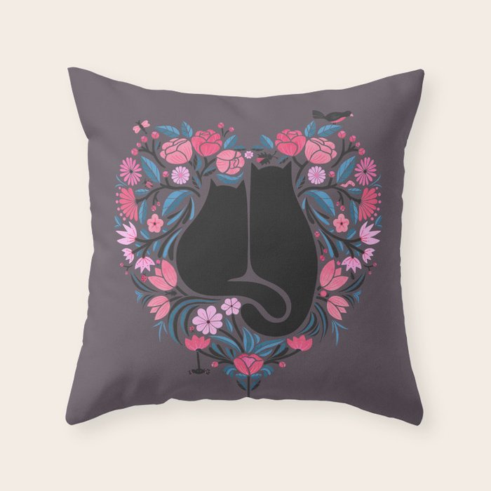 I Heart Cats and Flowers Throw Pillow Gallery Image 1