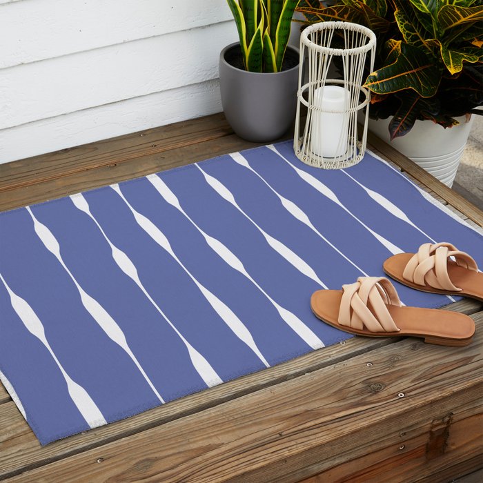 Periwinkle Blue Threaded Stripes Minimalist Modern Pattern Outdoor Rug Gallery Image 2