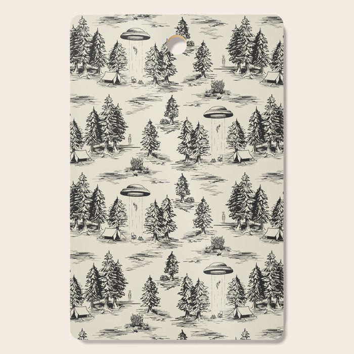 Black Alien Abduction Toile De Jouy Pattern Cutting Board Gallery Image 1