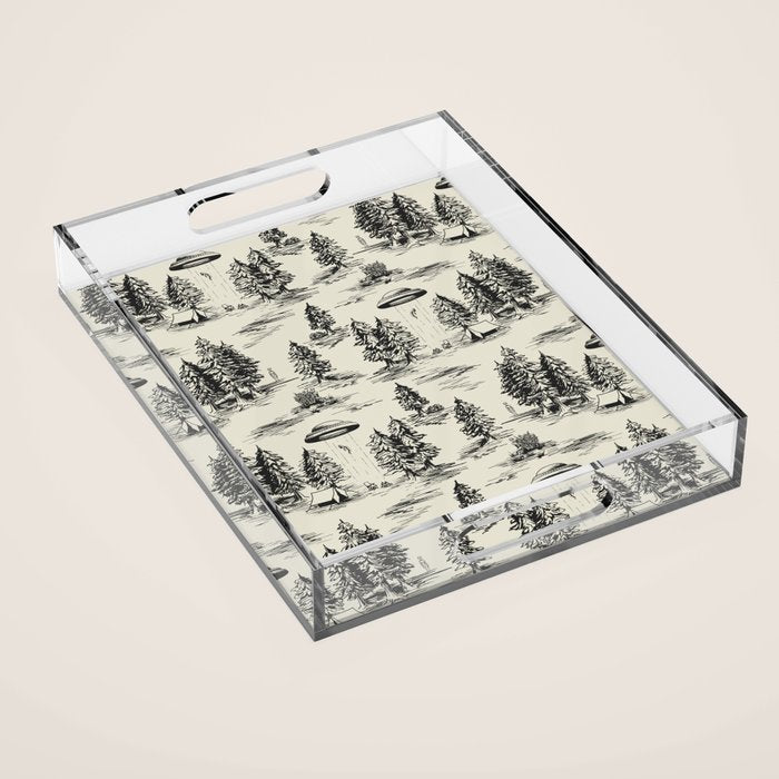 Black Alien Abduction Toile De Jouy Pattern Acrylic Tray Gallery Image 1