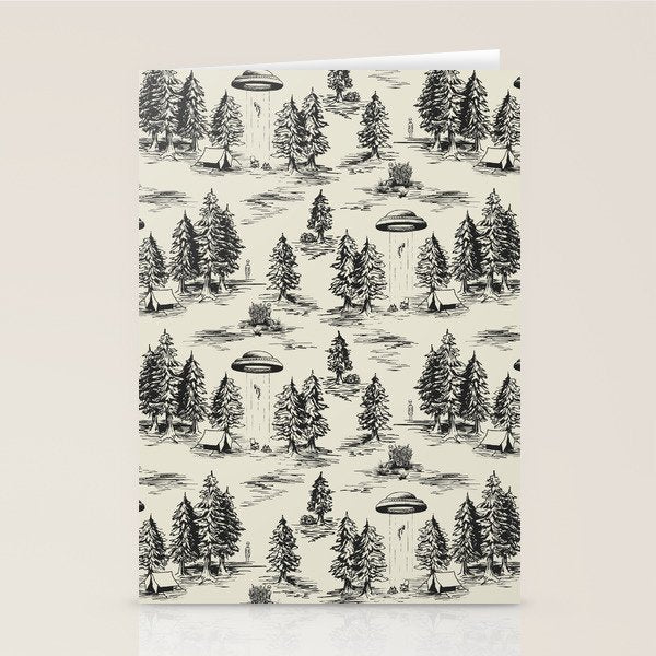 Black Alien Abduction Toile De Jouy Pattern Stationery Card Gallery Image 2